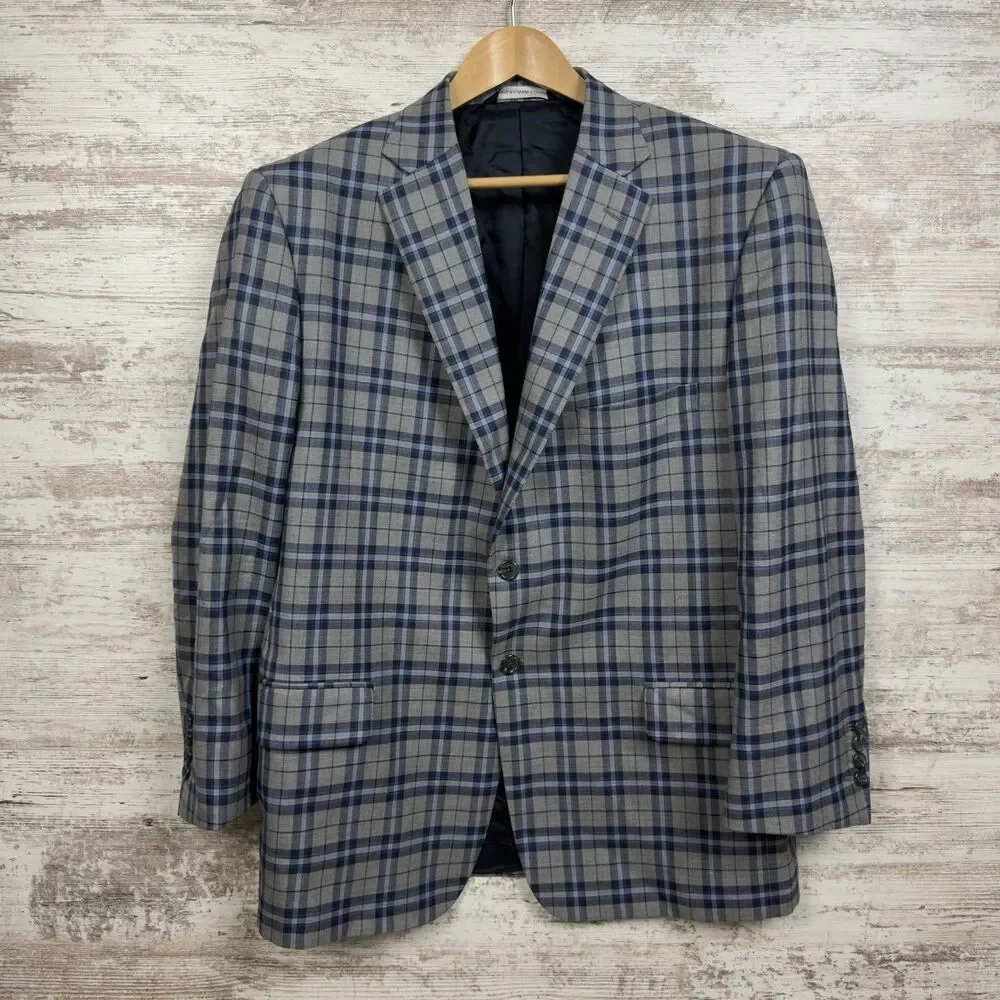Tom James Super 140s Wool Plaid Sport Coat Blazer Jacket Mens 45R Custom Tailore